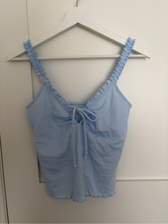American Eagle Outfitters Tops - American Eagle Outfitters Baby Blue Ruffle Tie-Front Tank